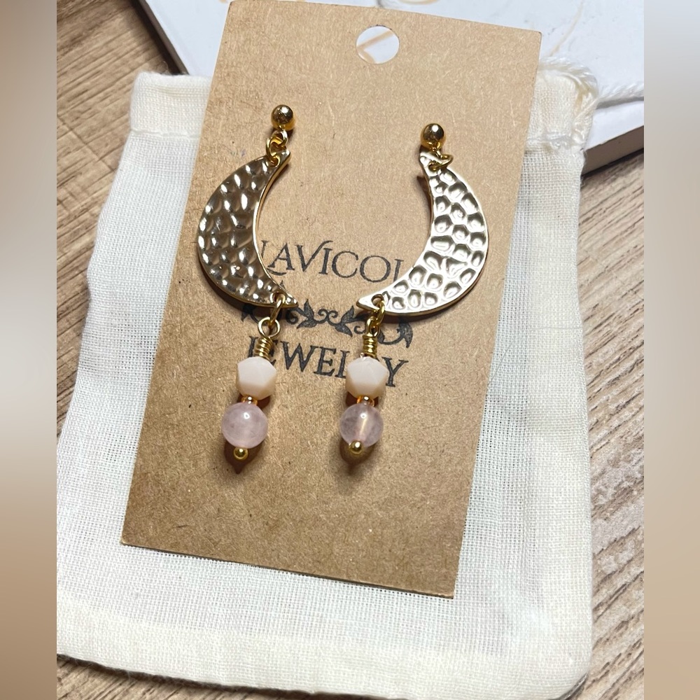 Half Moon/ Pink quartz earring